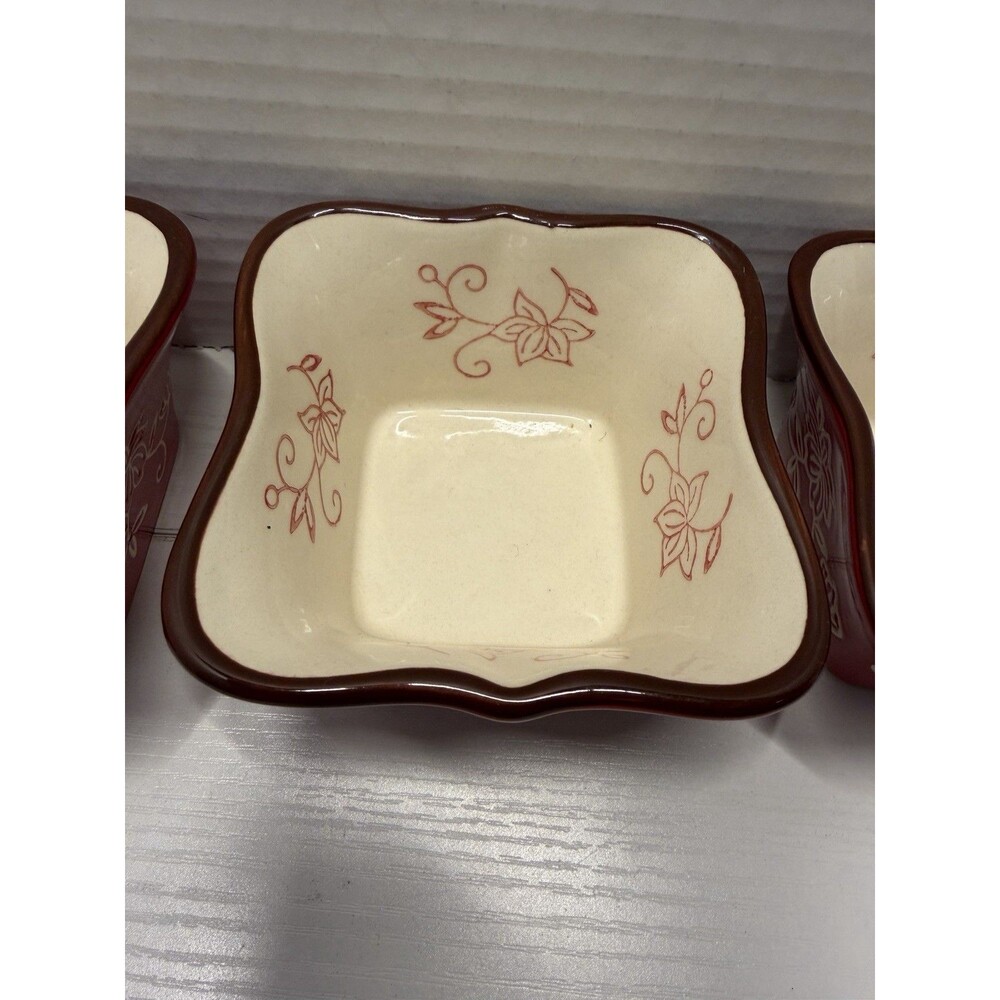 Temp-rations By Tara Floral Lace Red Set Of 3 Square Ramekin 6oz PPP-SQ-769731 - Picture 5 of 14